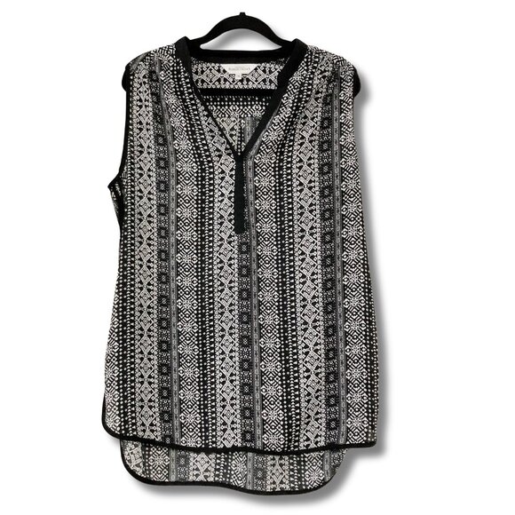 NORTHERN REFLECTIONS Black white sleeveless geometric tank top MEDIUM goth shirt - Picture 3 of 15